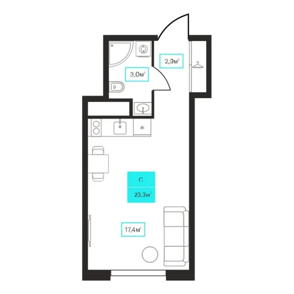 Новая квартира-студия
 23.3 м² на 14/23 этаже в ЖК «Futuro» в городе Тюмень 
