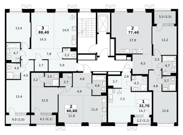 Количество комнат: 3,  88.4 кв.м.