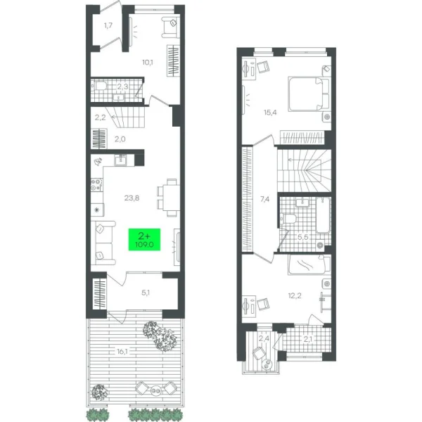 Новая 2-к квартира
 109.09 м² на 1/22 этаже в ЖК «Гранд Квартал» в городе Тюмень 