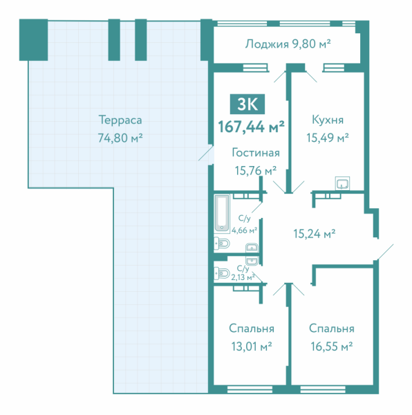 Новая 3-к квартира
 92.64 м² на 8/10 этаже в ЖК «Акватория» в городе Тюмень 