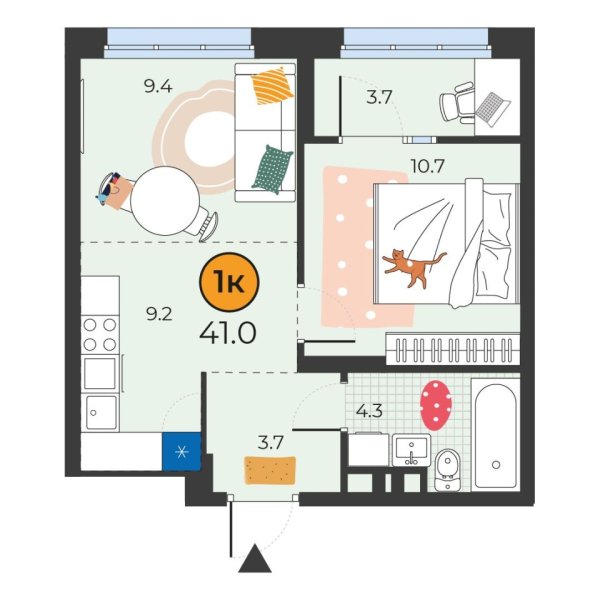 Новая 1-к квартира
 41 м² на 13/14 этаже в ЖК «Корней» в городе Тюмень 
