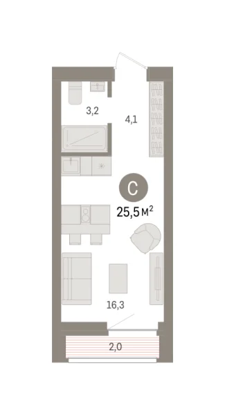 Новая квартира-студия
 25.5 м² на 8/10 этаже в ЖК «Речной порт» в городе Тюмень 