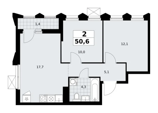 Новая 2-к квартира
 50.6 м² на 14/17 этаже в ЖК «Деснаречье» в городе Тюмень 