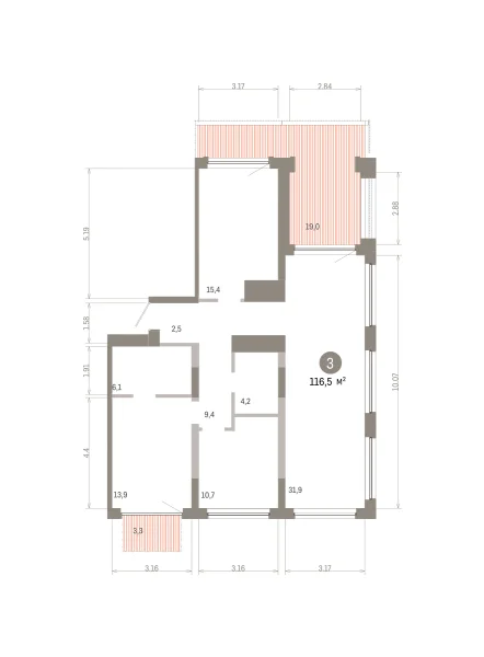 Количество комнат: 3,  116.48 кв.м.