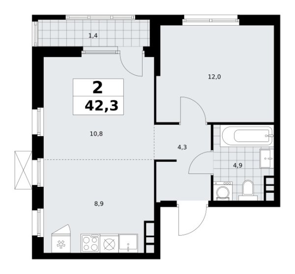 Новая 2-к квартира
 42.3 м² на 14/30 этаже в ЖК «Южные сады» в городе Тюмень 