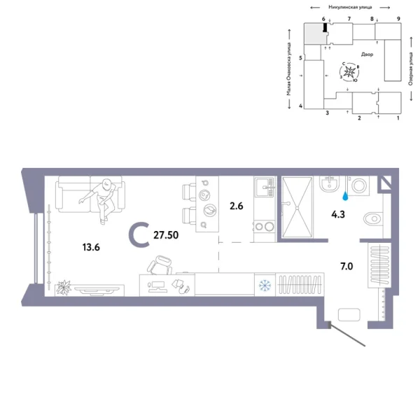 Новая квартира-студия
 27.5 м² на 15/30 этаже в ЖК «Страна.Озёрная» в городе Тюмень 