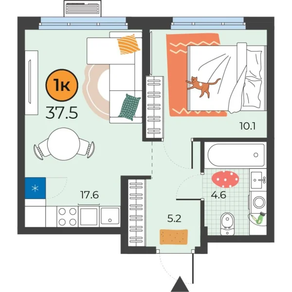 Новая 1-к квартира
 37.5 м² на 7/25 этаже в ЖК «Корней» в городе Тюмень 