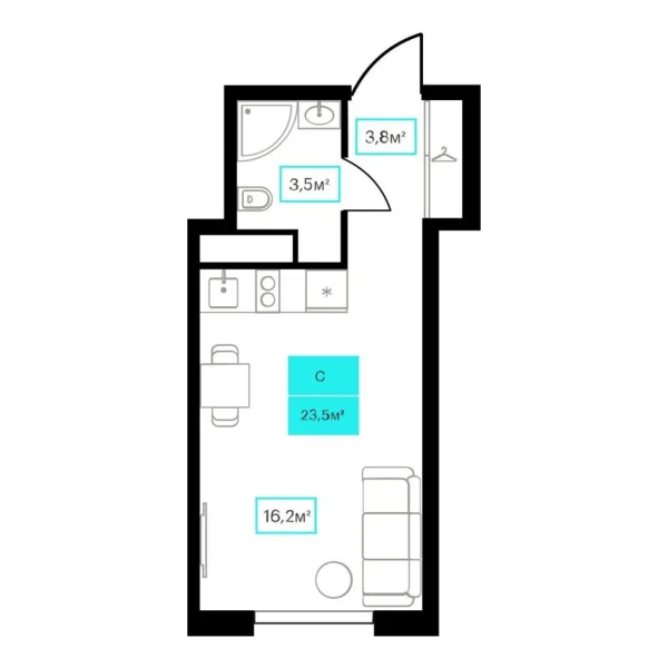 Новая квартира-студия
 23.5 м² на 5/23 этаже в ЖК «Futuro» в городе Тюмень 