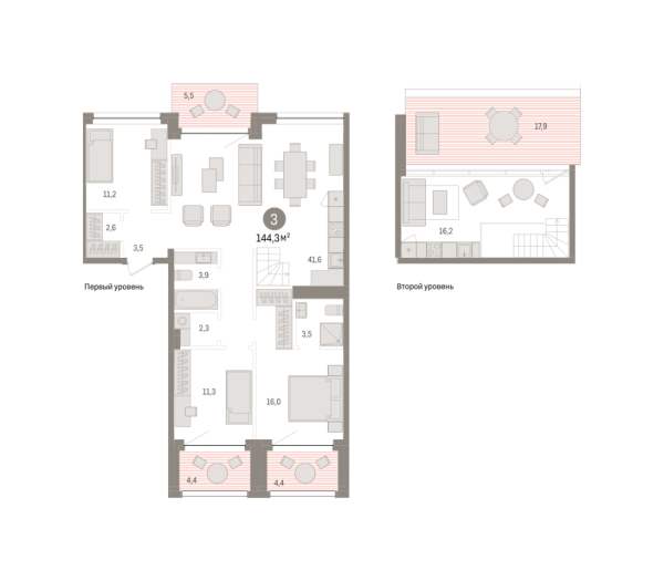 Новая 3-к квартира
 144.27 м² на 4/9 этаже в ЖК «Европейский квартал» в городе Тюмень 
