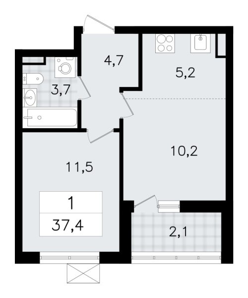 Новая 2-к квартира
 37.4 м² на 7/7 этаже в ЖК «А101 Всеволожск» в городе Тюмень 