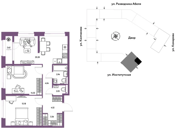Новая 3-к квартира
 70.52 м² на 19/25 этаже в ЖК «Страна.Парковая» в городе Тюмень 