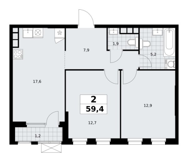 Новая 2-к квартира
 59.4 м² на 17/24 этаже в ЖК «Южные сады» в городе Тюмень 
