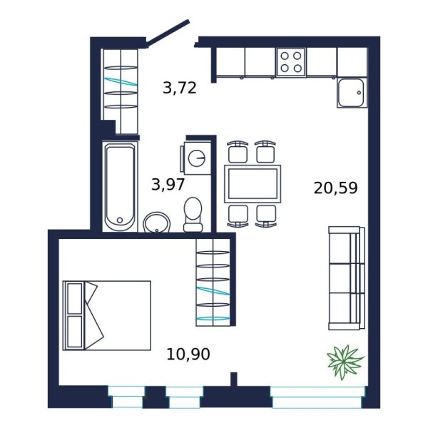 Новая 1-к квартира
 38.4 м² на 7/19 этаже в ЖК «Норден» в городе Тюмень 