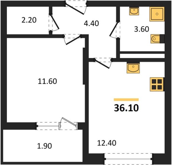 Новая 1-к квартира
 36.1 м² на 2/8 этаже в ЖК «Хозяин Морей» в городе Тюмень 