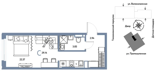Новая квартира-студия
 29.14 м² на 2/20 этаже в ЖК «Страна.Прибрежная» в городе Тюмень 