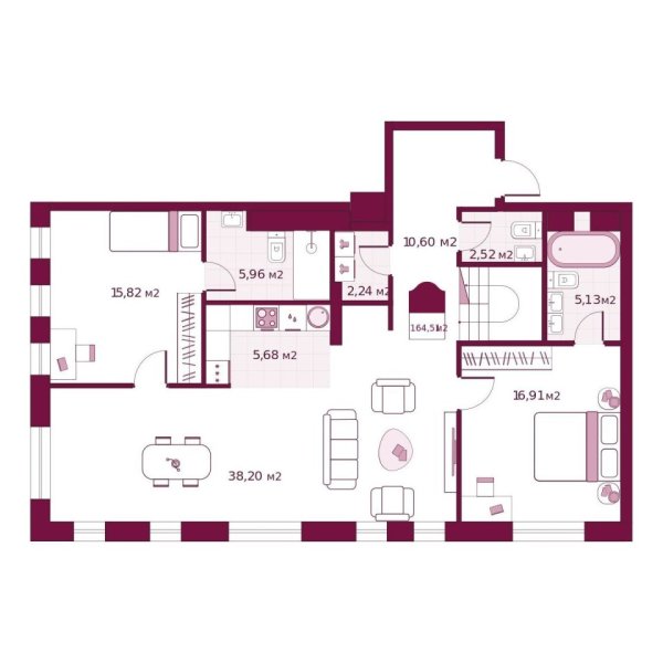 Новая 2-к квартира
 164.51 м² на 5/6 этаже в ЖК «Secret Place» в городе Тюмень 
