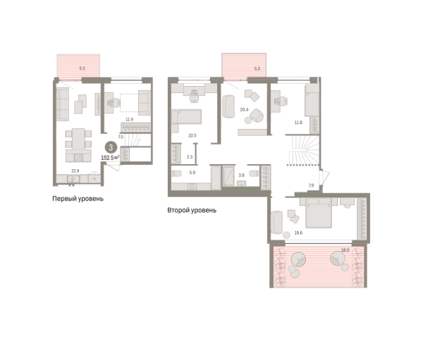Новая 3-к квартира
 152.48 м² на 8/8 этаже в ЖК «Новин» в городе Тюмень 