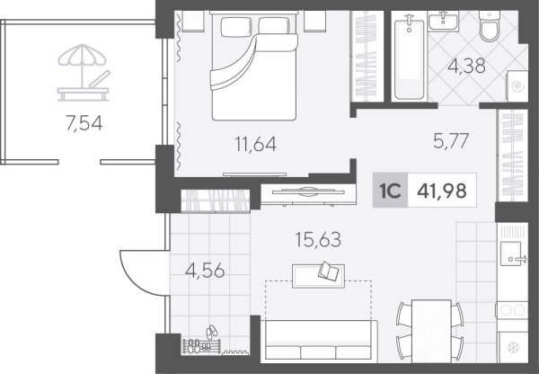 Новая 1-к квартира
 49.23 м² на 1/4 этаже в ЖК «Скандиа. Квартал у Озера» в городе Тюмень 