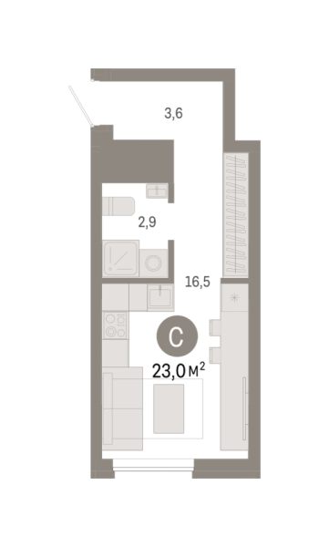 Новая квартира-студия
 22.98 м² на 3/8 этаже в ЖК «Северный квартал» в городе Тюмень 