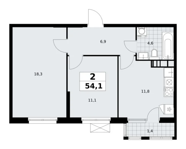 Новая 2-к квартира
 54.1 м² на 21/30 этаже в ЖК «Южные сады» в городе Тюмень 