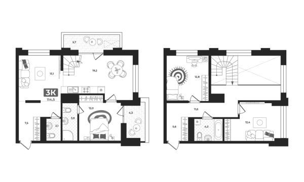 Новая 3-к квартира
 114.5 м² на 19/22 этаже в ЖК «Маэстро» в городе Тюмень 