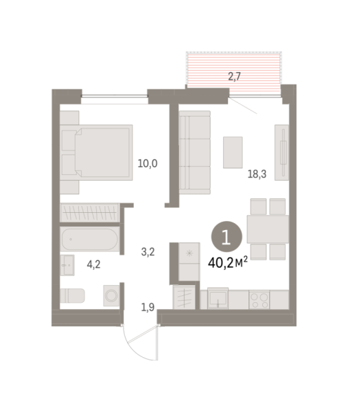 Новая 1-к квартира
 40.24 м² на 5/8 этаже в ЖК «Шишимская горка» в городе Тюмень 