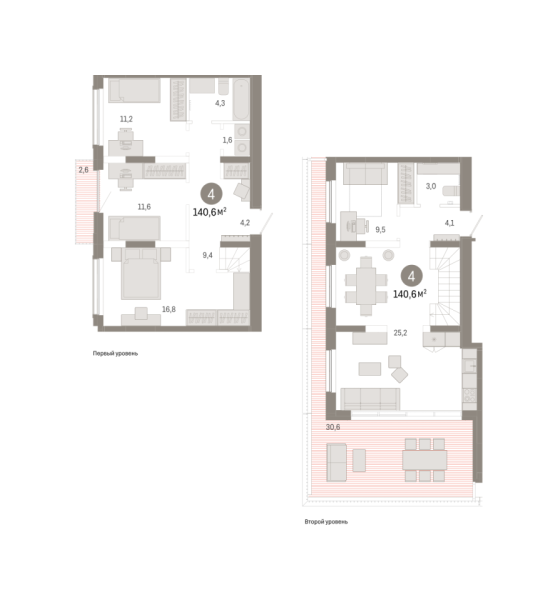 Новая 4-к квартира
 140.55 м² на 6/7 этаже в ЖК «Октябрьский на Туре» в городе Тюмень 