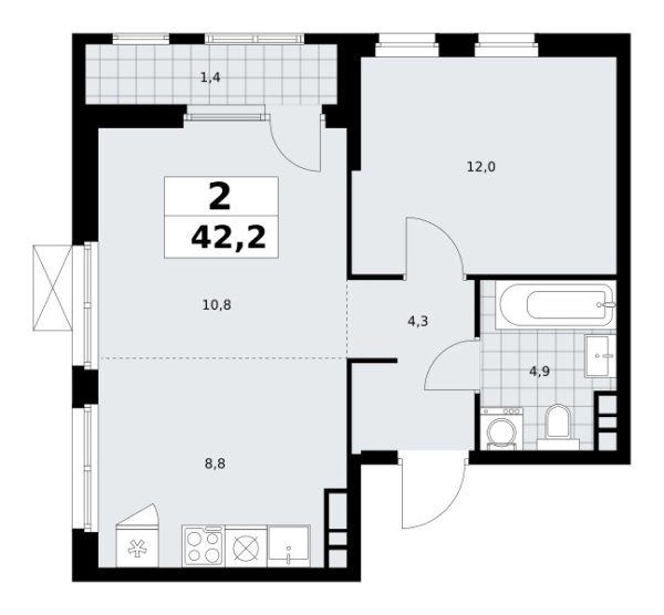 Новая 2-к квартира
 42.2 м² на 17/30 этаже в ЖК «Южные сады» в городе Тюмень 