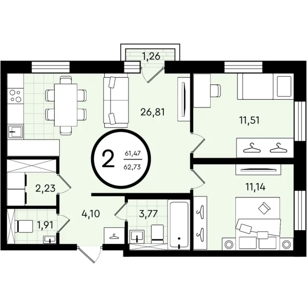 Квартира, 62 кв.м., Тюмень, Тюменская область, Александра Звягина
