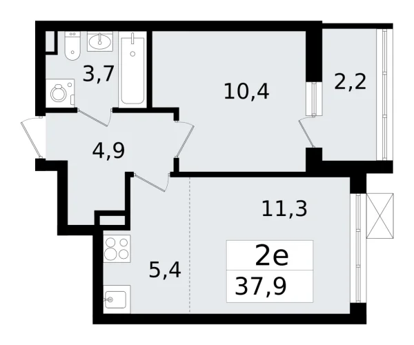 Новая 2-к квартира
 38 м² на 9/12 этаже в ЖК «А101 Всеволожск» в городе Тюмень 