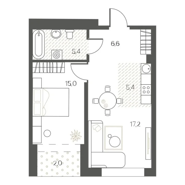 Новая 1-к квартира
 50 м² на 7/12 этаже в ЖК «White House» в городе Тюмень 