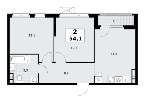 Новая 2-к квартира
 54.1 м² на 19/30 этаже в ЖК «Южные сады» в городе Тюмень 