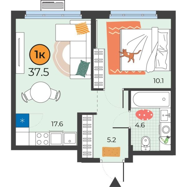 Новая 1-к квартира
 37.5 м² на 9/25 этаже в ЖК «Корней» в городе Тюмень 