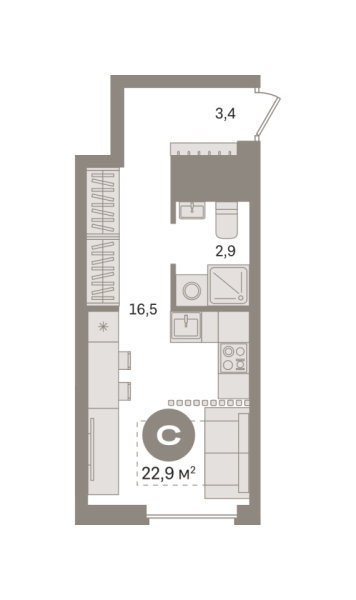 Новая квартира-студия
 22.86 м² на 3/8 этаже в ЖК «Северный квартал» в городе Тюмень 