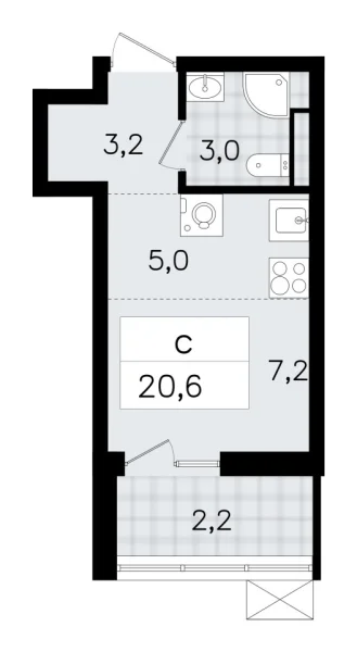 Новая 1-к квартира
 20.7 м² на 3/12 этаже в ЖК «А101 Всеволожск» в городе Тюмень 