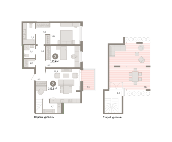 Новая 2-к квартира
 143.63 м² на 8/11 этаже в ЖК «Новин» в городе Тюмень 