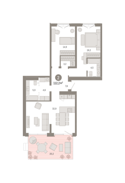 Новая 2-к квартира
 112.19 м² на 2/8 этаже в ЖК «Кварталы «На Минской»» в городе Тюмень 