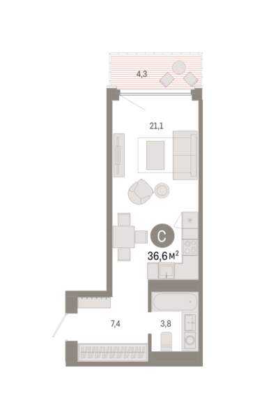 Новая квартира-студия
 36.6 м² на 20/25 этаже в ЖК «Октябрьский на Туре» в городе Тюмень 