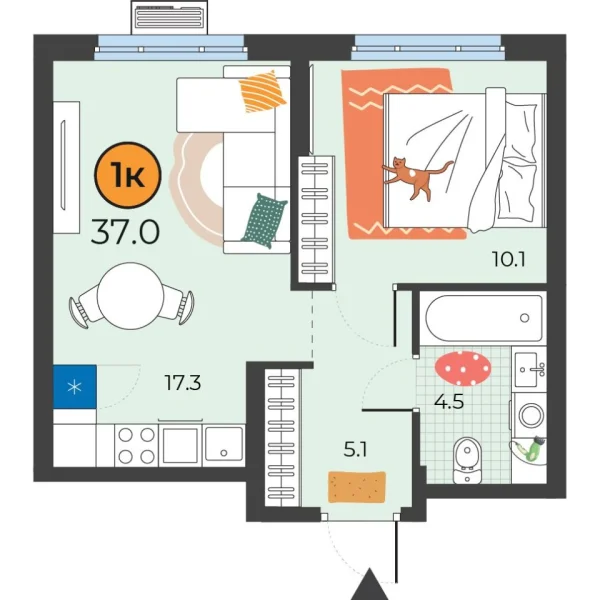 Новая 1-к квартира
 37 м² на 5/25 этаже в ЖК «Корней» в городе Тюмень 