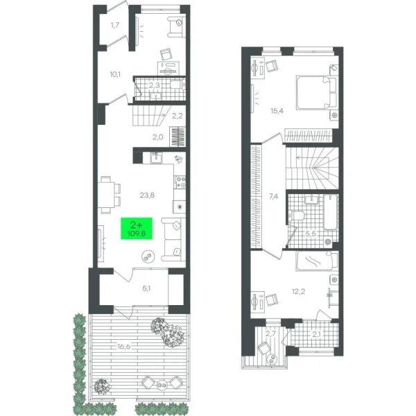 Новая 2-к квартира
 109.81 м² на 1/22 этаже в ЖК «Гранд Квартал» в городе Тюмень 