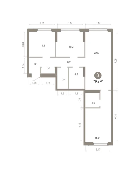 Количество комнат: 3,  79.93 кв.м.