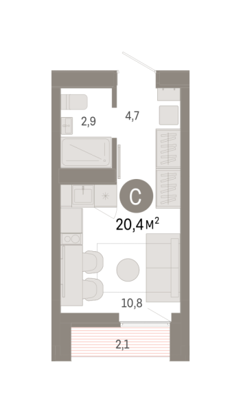Новая квартира-студия
 20.38 м² на 9/16 этаже в ЖК «Шишимская горка» в городе Тюмень 