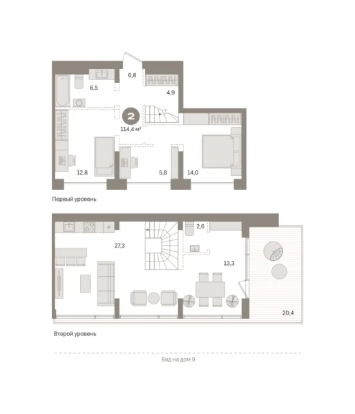 Новая 2-к квартира
 114.35 м² на 8/9 этаже в ЖК «Речной порт» в городе Тюмень 