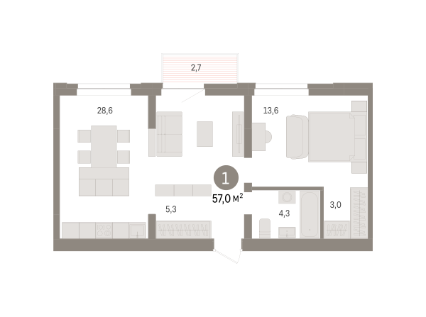 Новая 1-к квартира
 57 м² на 8/10 этаже в ЖК «Речной порт» в городе Тюмень 