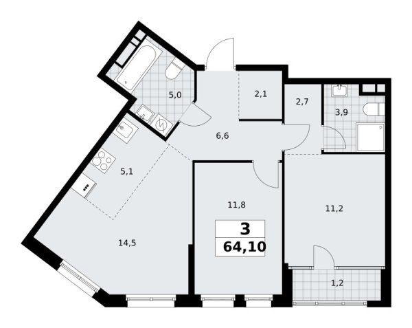 Новая 3-к квартира
 64.1 м² на 16/16 этаже в ЖК «Дом на Зорге» в городе Тюмень 