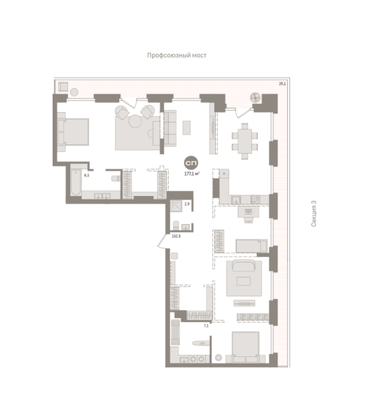 Новая 4-к квартира
 177.1 м² на 9/9 этаже в ЖК «Речной порт» в городе Тюмень 