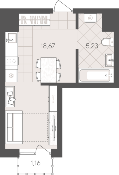 Новая квартира-студия
 25.06 м² на 11/24 этаже в ЖК «Скандиа. Квартал в Комарово Парк» в городе Тюмень 