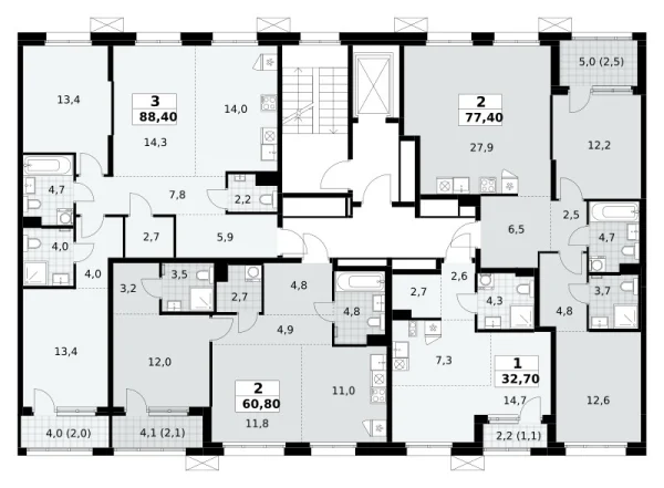 Количество комнат: 3,  88.4 кв.м.