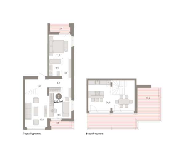 Новая 2-к квартира
 125.69 м² на 8/8 этаже в ЖК «Республики 205» в городе Тюмень 