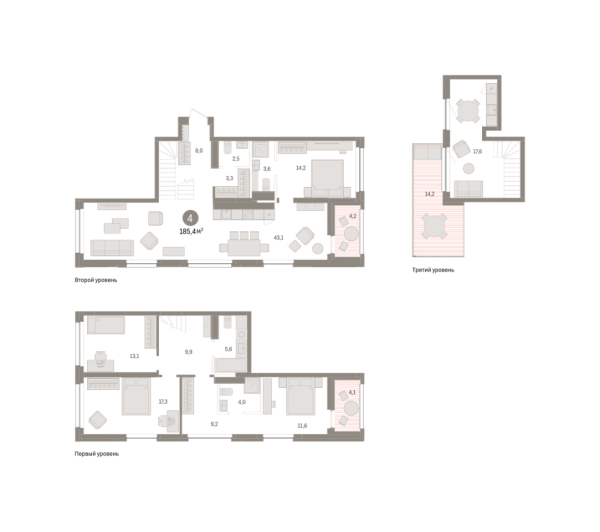 Новая 4-к квартира
 185.39 м² на 3/4 этаже в ЖК «Европейский квартал» в городе Тюмень 